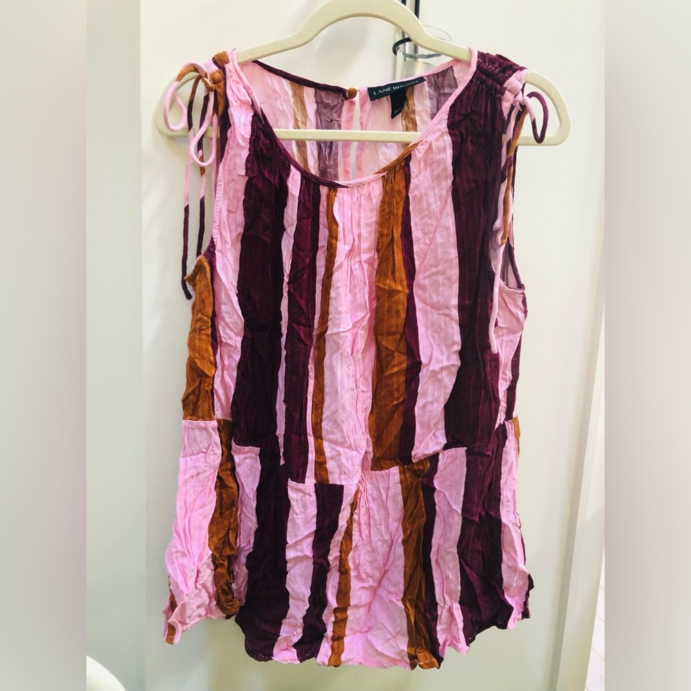 Pink, Maroon and Brown Striped Sleeveless Blouse